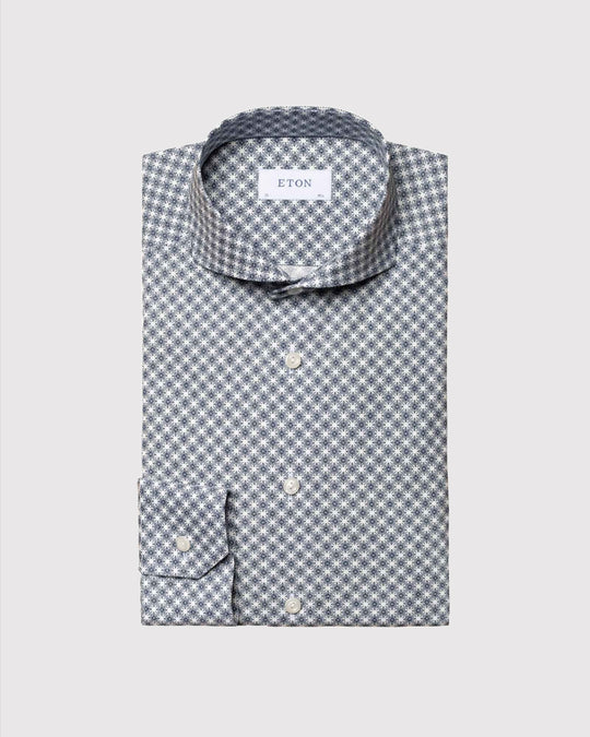 Slim Fit Mønstret Poplin Skjorte Blå