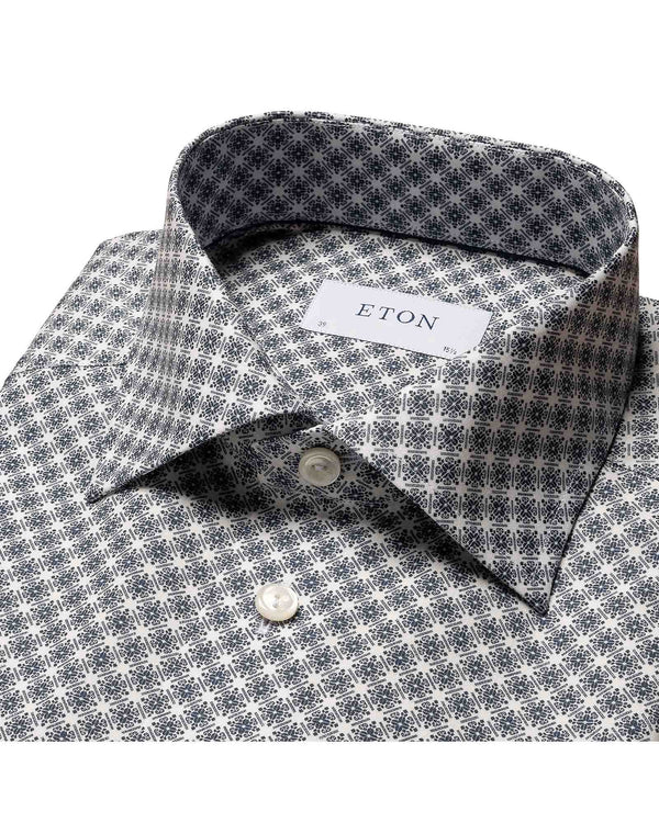 Contemporary Fit Mønstret Poplin Blå