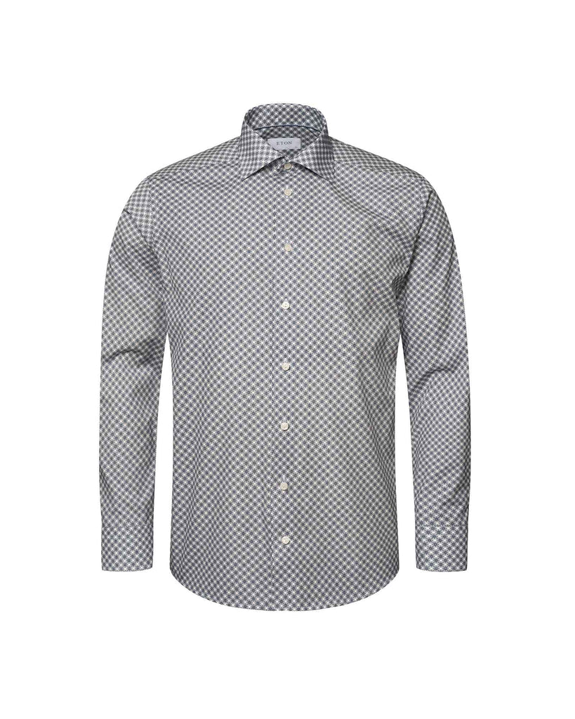 Contemporary Fit Mønstret Poplin Blå