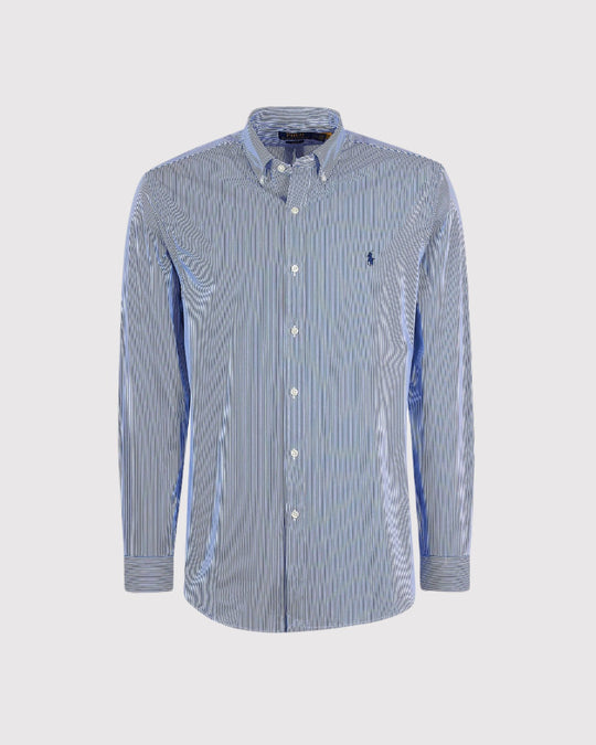 Slim Fit Stribet Skjorte Blå