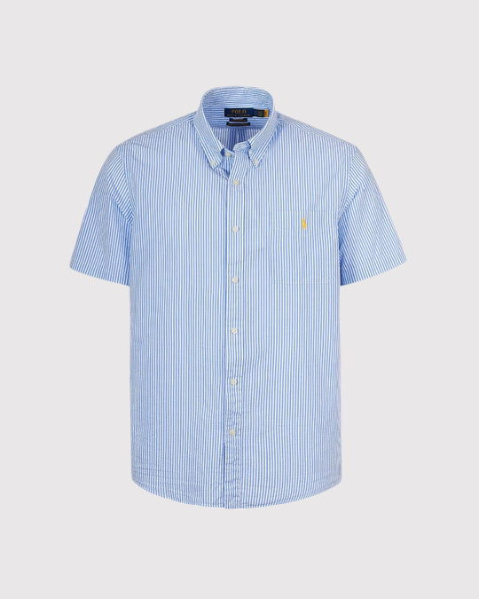 Seersucker Stribet Skjorte Med Lomme Blå