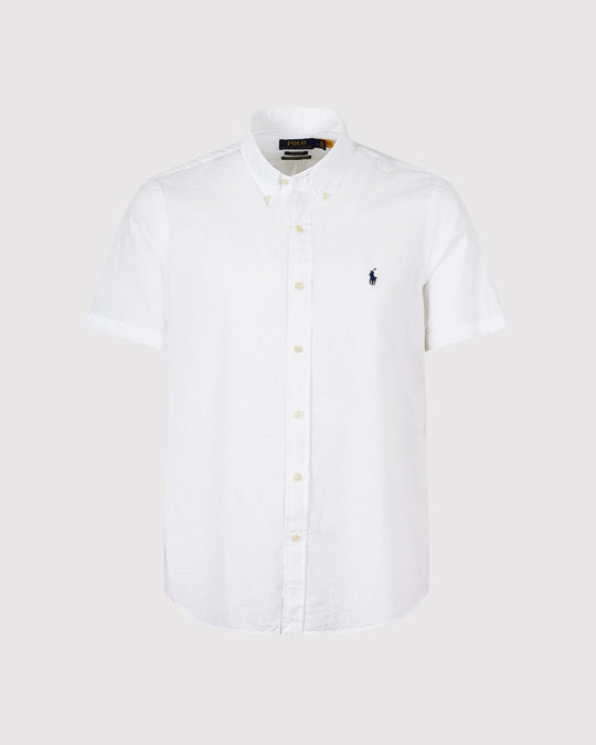 Seersucker Kortærmet Skjorte Hvid
